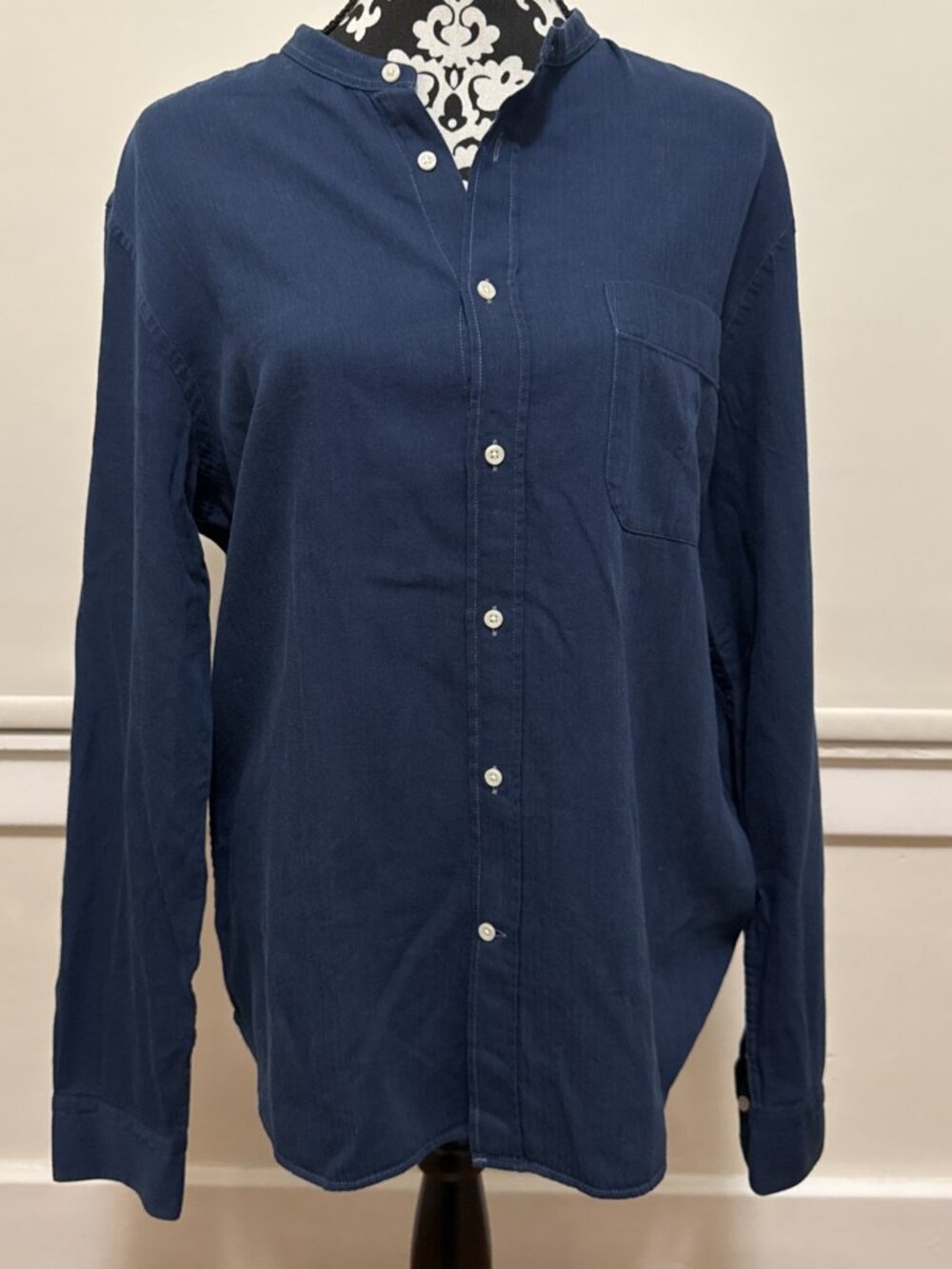 NWT Reiss Danzs Shirt Collarless XL blue longsleeve washed denim ret $160.00
